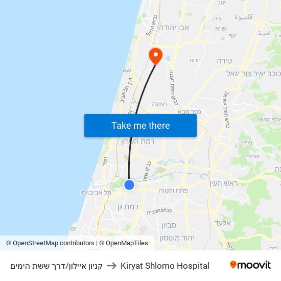 קניון איילון/דרך ששת הימים to Kiryat Shlomo Hospital map