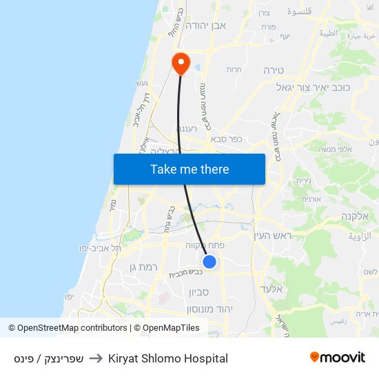 שפרינצק / פינס to Kiryat Shlomo Hospital map