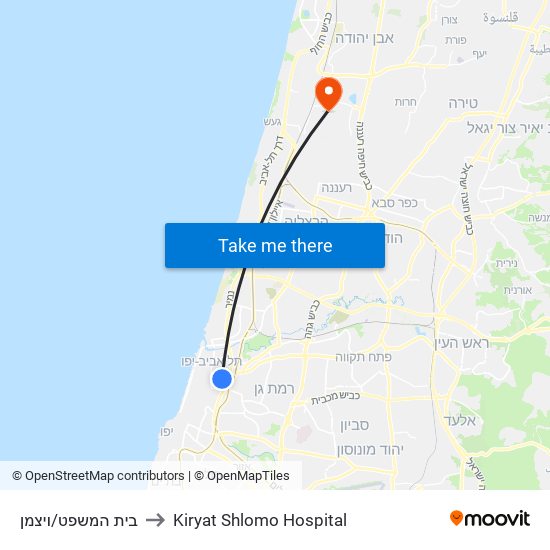 בית המשפט/ויצמן to Kiryat Shlomo Hospital map