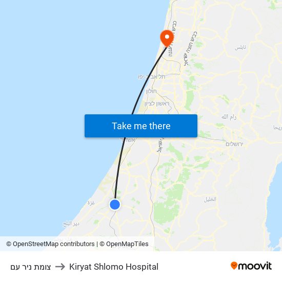 צומת ניר עם to Kiryat Shlomo Hospital map