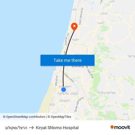 הרצל/סוקולוב to Kiryat Shlomo Hospital map