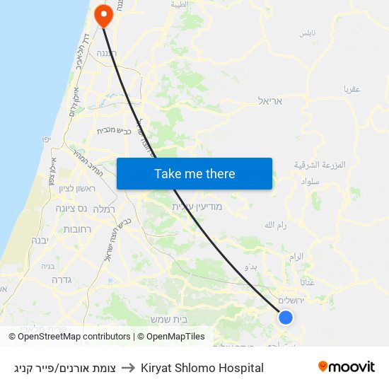 צומת אורנים/פייר קניג to Kiryat Shlomo Hospital map