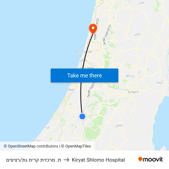 ת. מרכזית קרית גת/רציפים to Kiryat Shlomo Hospital map