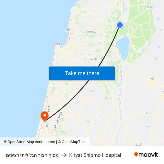 מסוף חצור הגלילית/רציפים to Kiryat Shlomo Hospital map