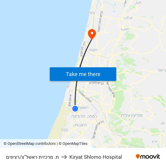 ת. מרכזית ראשל''צ/רציפים to Kiryat Shlomo Hospital map