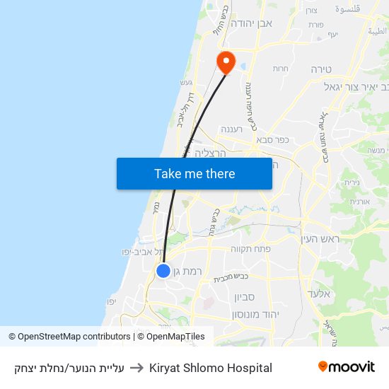 עליית הנוער/נחלת יצחק to Kiryat Shlomo Hospital map