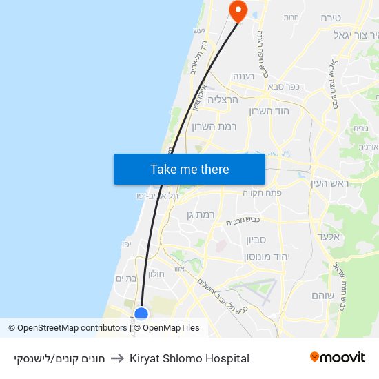 חונים קונים/לישנסקי to Kiryat Shlomo Hospital map