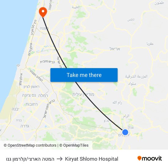 המטה הארצי/קלרמון גנו to Kiryat Shlomo Hospital map