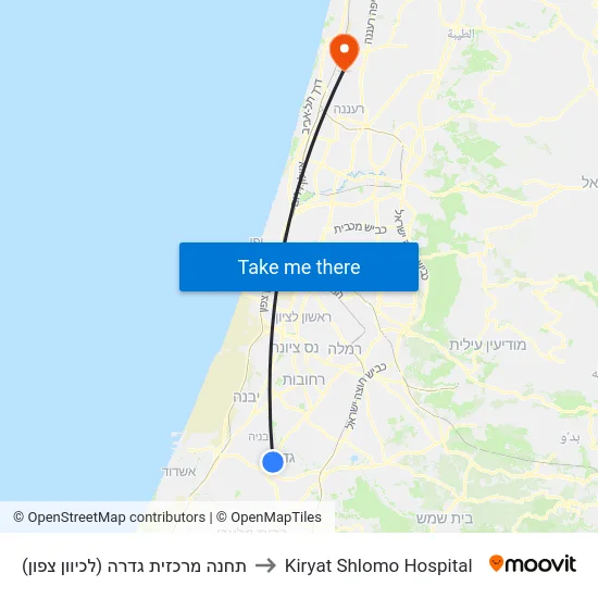 תחנה מרכזית גדרה (לכיוון צפון) to Kiryat Shlomo Hospital map