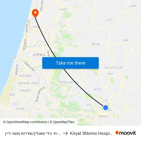 עמיחי גידי פאגלין/שדרות משה דיין to Kiryat Shlomo Hospital map