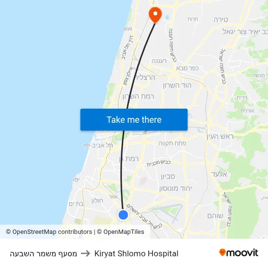 מסעף משמר השבעה to Kiryat Shlomo Hospital map