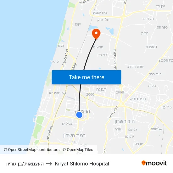 העצמאות/בן גוריון to Kiryat Shlomo Hospital map