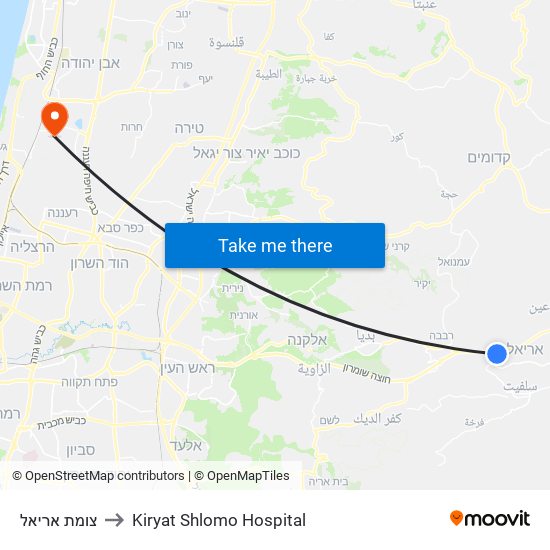 צומת אריאל to Kiryat Shlomo Hospital map