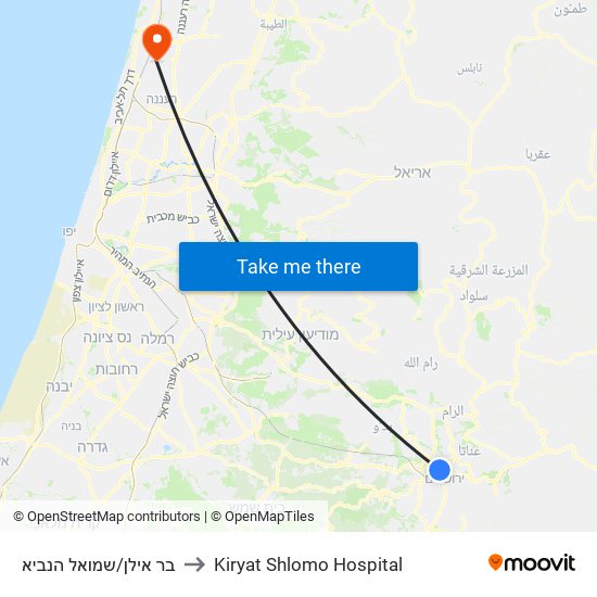 בר אילן/שמואל הנביא to Kiryat Shlomo Hospital map