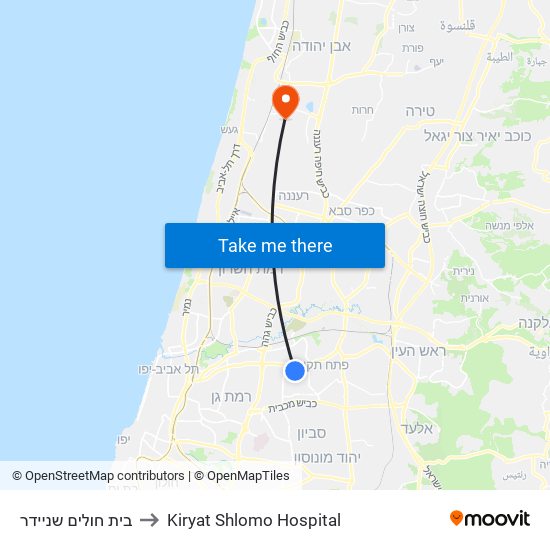 בית חולים שניידר to Kiryat Shlomo Hospital map