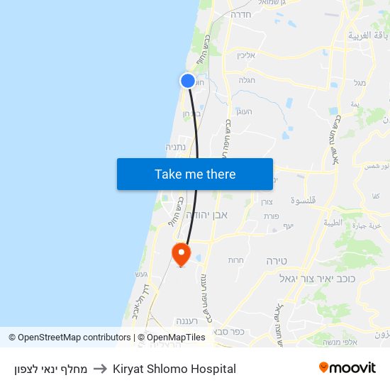 מחלף ינאי לצפון to Kiryat Shlomo Hospital map