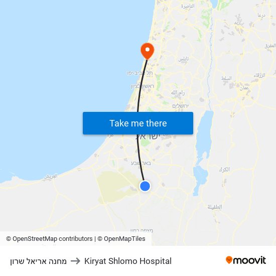 מחנה אריאל שרון to Kiryat Shlomo Hospital map