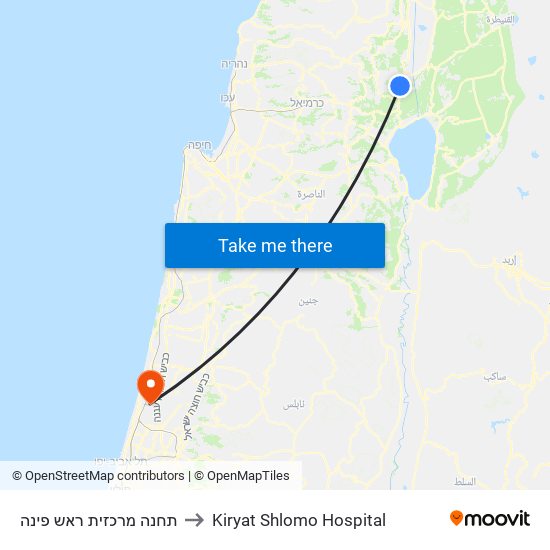 תחנה מרכזית ראש פינה to Kiryat Shlomo Hospital map