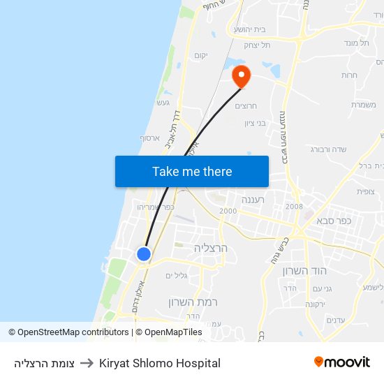 צומת הרצליה to Kiryat Shlomo Hospital map
