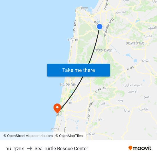 מחלף יגור to Sea Turtle Rescue Center map