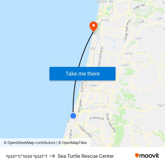 דיזנגוף סנטר/דיזנגוף to Sea Turtle Rescue Center map