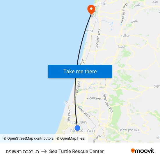 ת. רכבת ראשונים to Sea Turtle Rescue Center map
