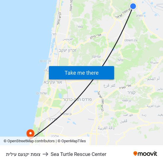 צומת יקנעם עילית to Sea Turtle Rescue Center map