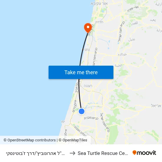ת.רק''ל אהרונוביץ'/דרך ז'בוטינסקי to Sea Turtle Rescue Center map