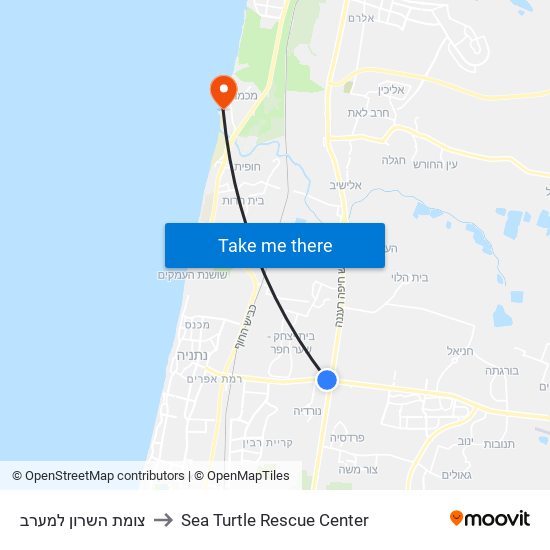 צומת השרון למערב to Sea Turtle Rescue Center map