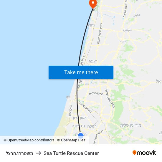 משטרה/הרצל to Sea Turtle Rescue Center map