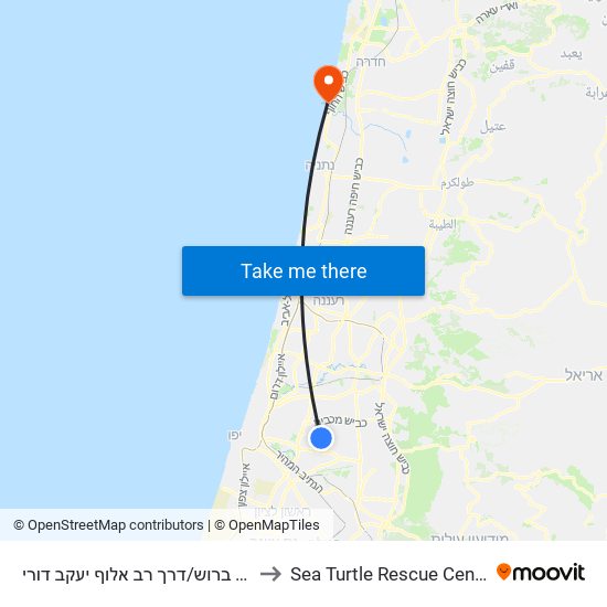 בית ברוש/דרך רב אלוף יעקב דורי to Sea Turtle Rescue Center map