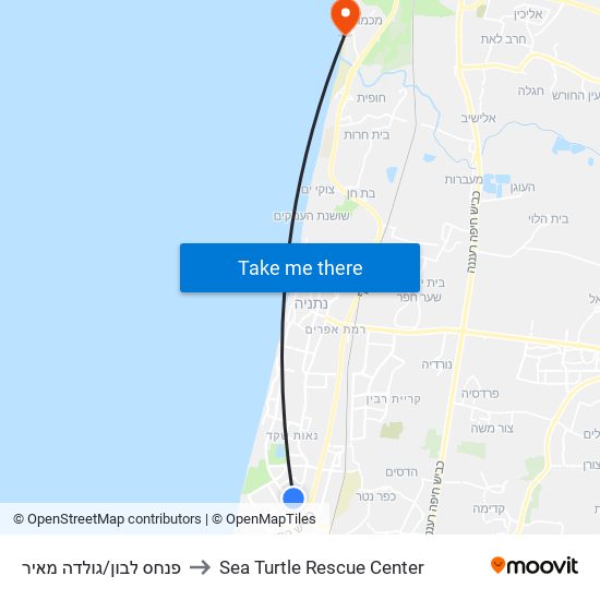 פנחס לבון/גולדה מאיר to Sea Turtle Rescue Center map