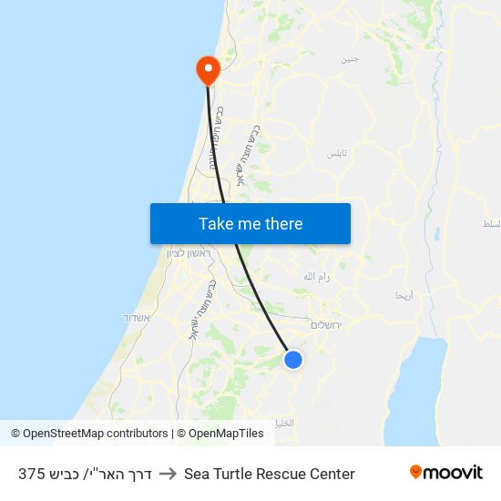 דרך האר''י/ כביש 375 to Sea Turtle Rescue Center map