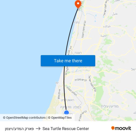 פארק המדע/ויצמן to Sea Turtle Rescue Center map