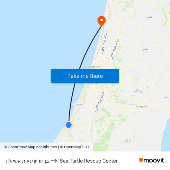 בן גוריון/נאות אשקלון to Sea Turtle Rescue Center map