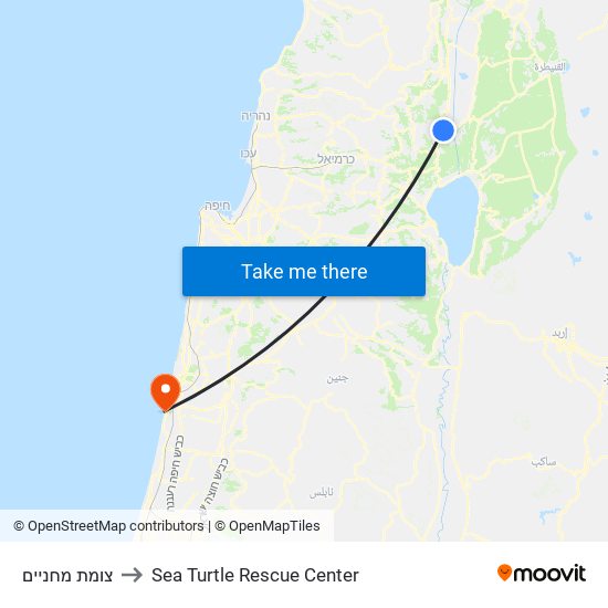 צומת מחניים to Sea Turtle Rescue Center map