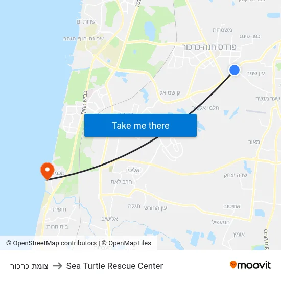 צומת כרכור to Sea Turtle Rescue Center map