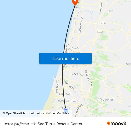 הרצל/אבן עזרא to Sea Turtle Rescue Center map