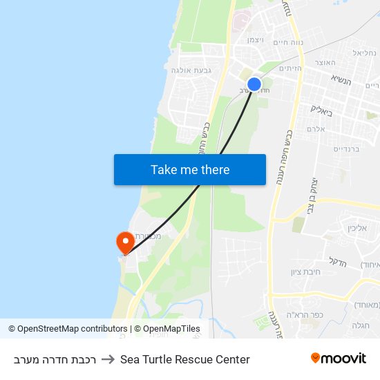 רכבת חדרה מערב to Sea Turtle Rescue Center map