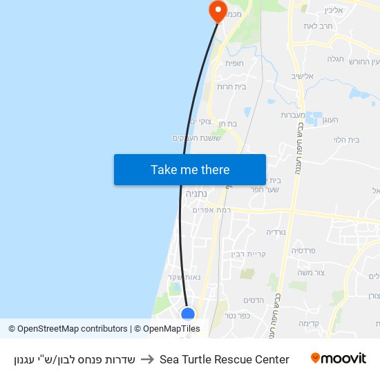 שדרות פנחס לבון/ש''י עגנון to Sea Turtle Rescue Center map