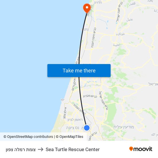 צומת רמלה צפון to Sea Turtle Rescue Center map