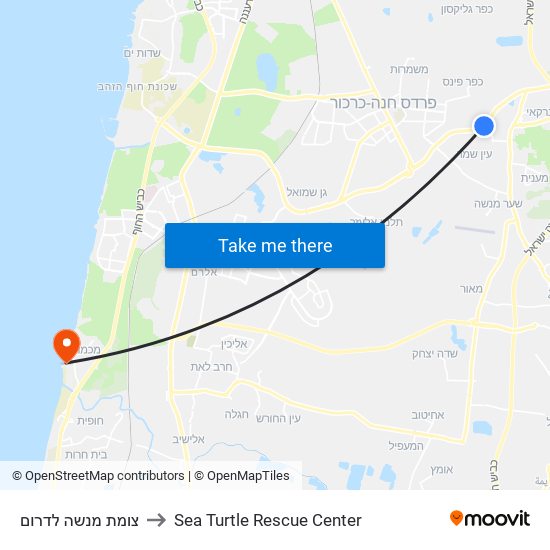 צומת מנשה לדרום to Sea Turtle Rescue Center map