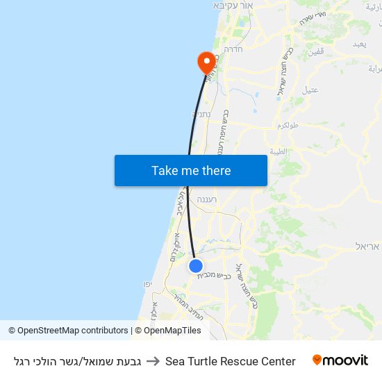 גבעת שמואל/גשר הולכי רגל to Sea Turtle Rescue Center map