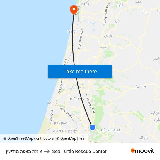 צומת מצפה מודיעין to Sea Turtle Rescue Center map