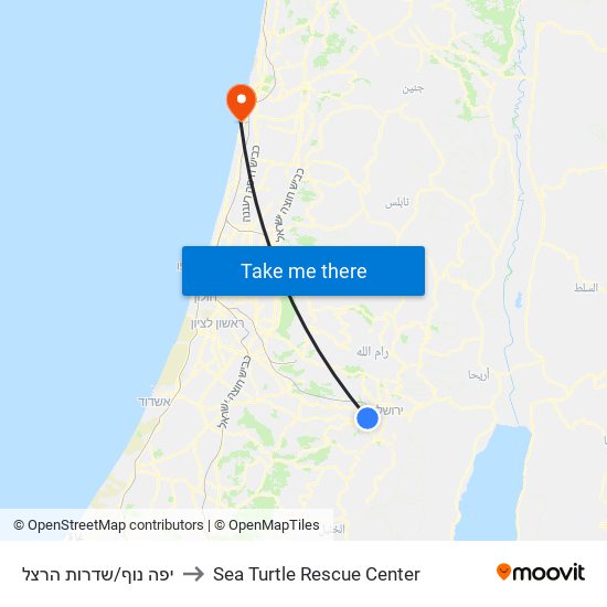 יפה נוף/שדרות הרצל to Sea Turtle Rescue Center map