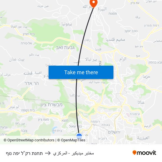 תחנת רק''ל יפה נוף to مختبر ميديكير - المركزي map