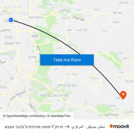 ת.רק''ל תחנה מרכזית פ''ת/בר כוכבא to مختبر ميديكير - المركزي map