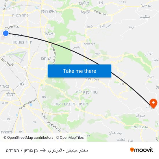 בן גוריון / הפרדס to مختبر ميديكير - المركزي map