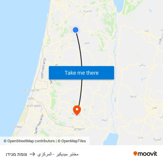 צומת מגידו to مختبر ميديكير - المركزي map