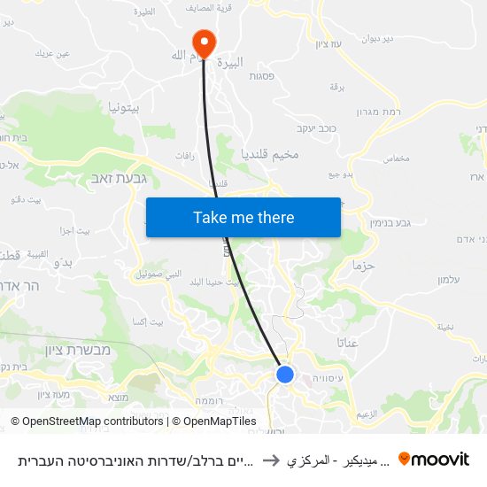 שדרות חיים ברלב/שדרות האוניברסיטה העברית to مختبر ميديكير - المركزي map